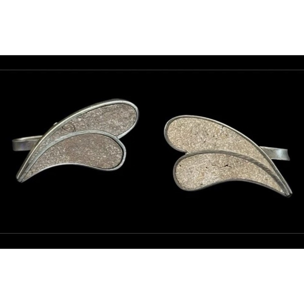 Vintage Sterling Silver Inlay Screw Back Earrings  Feather #369